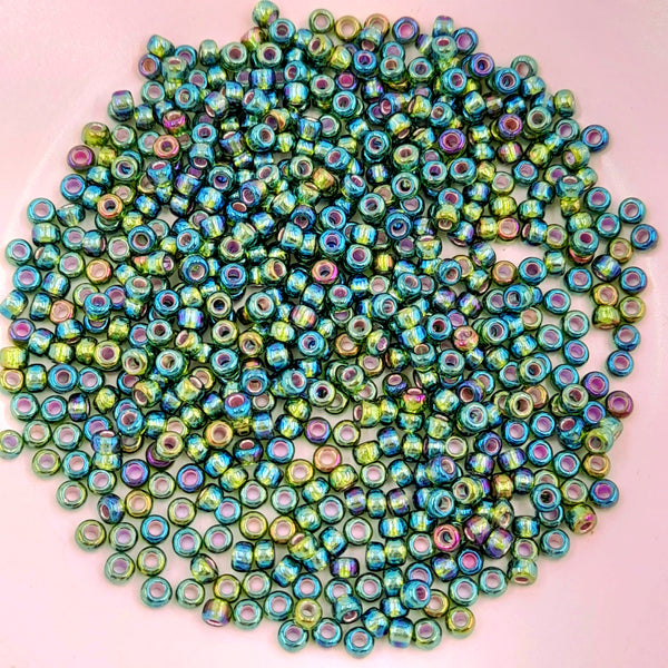 Miyuki Seed Beads Size 8 Silver Lined Olive AB 7.5gm Bag