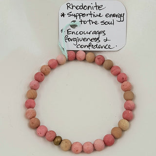 Gemstone Bracelet - Matte Rhodonite 6mm Beads