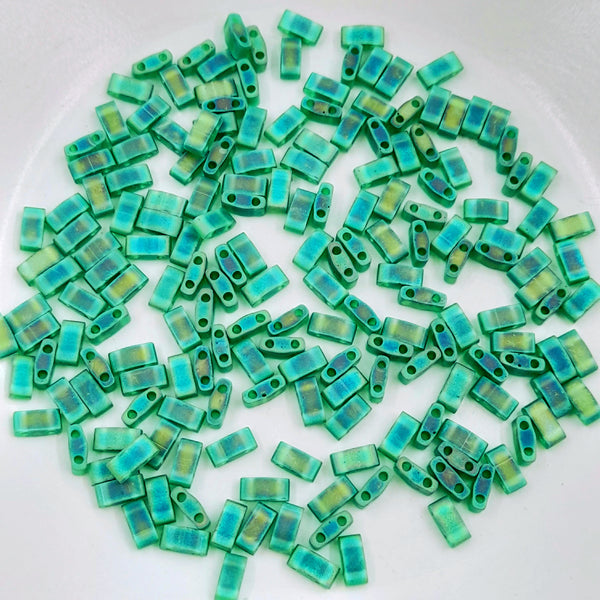 Miyuki Half Tila Beads Matte Transparent Green AB 7.5gm Bag