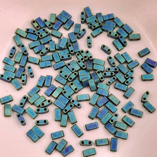 Miyuki Half Tila Beads Matte Metallic Blue Green Iris 7.5gm Bag
