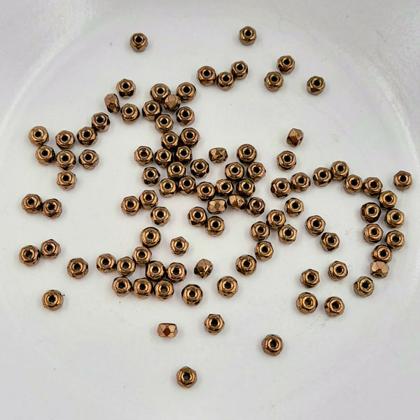 2x3mm Czech Faceted Glass Micro Spacer Beads Light Metallic Bronze 50 Pack