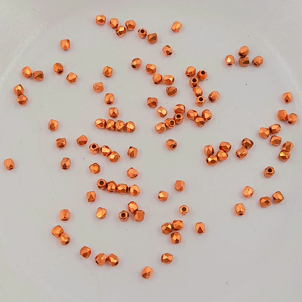 2mm Czech Fire Polished Faceted Round Glass Bead Crystal Copper Plated 50 Pack