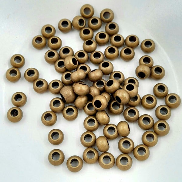 Large Hole Brass Rondelle Bead Matte Antique Gold 5x7mm