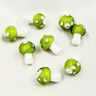 Lampwork Glass Mushroom Bead 16x12mm Green & White