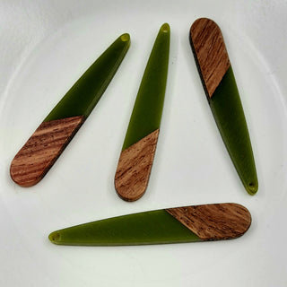 Wood & Resin Long Flat Teardrop Shape Dark Olive Green