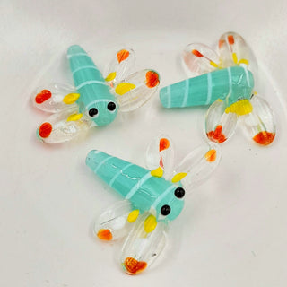 Handmade Lampwork Glass Dragonfly Bead 21x29x7mm Aquamarine
