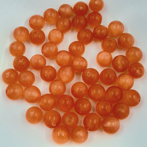 Cat's Eye Glass Round 8mm Orange