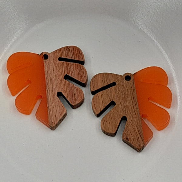 Wood & Resin Monstera Leaf Shape Orange