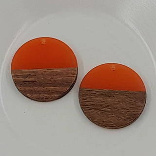 Wood & Resin Flat Round Disc Orange