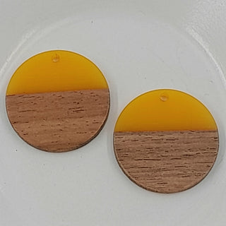 Wood & Resin Flat Round Disc Yellow