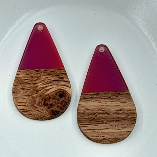 Wood & Resin Long Teardrop Shape Magenta Pink