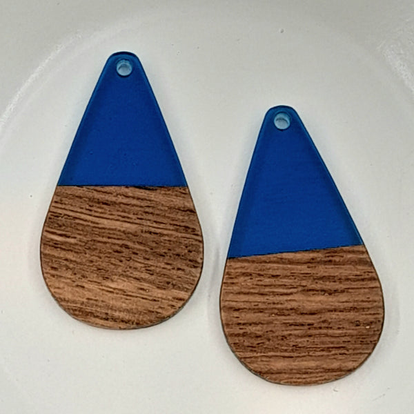 Wood & Resin Long Teardrop Shape Royal Blue
