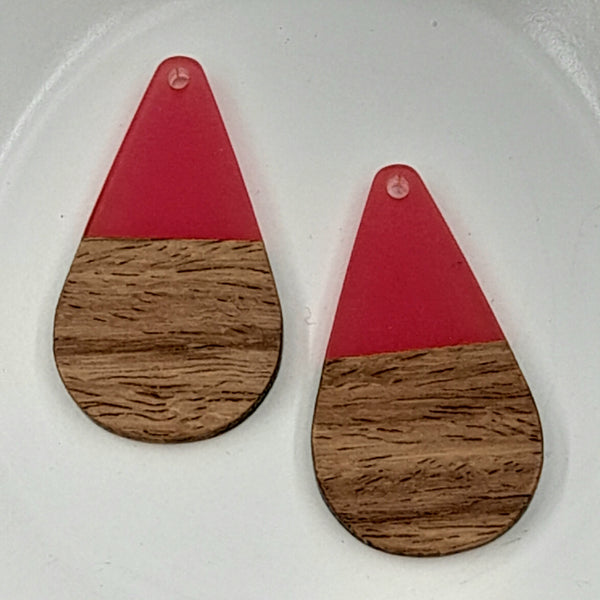 Wood & Resin Teardrop Shape Hot Pink