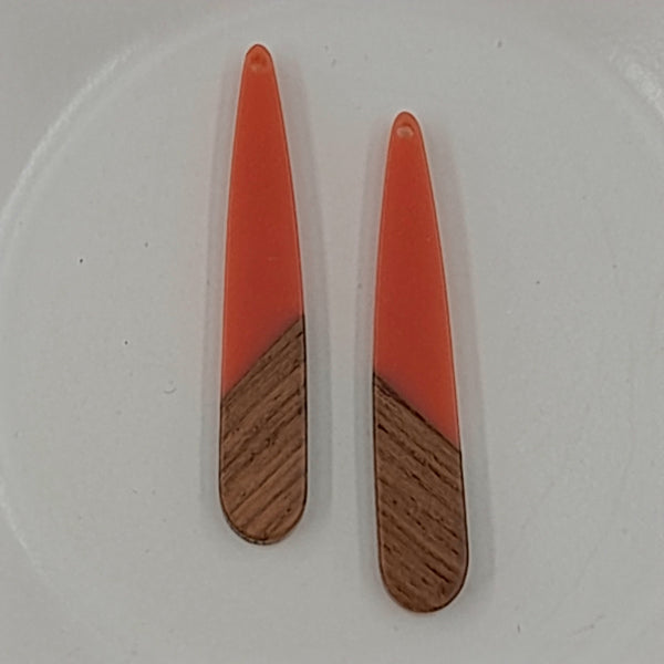 Wood & Resin Long Flat Teardrop Shape Salmon Pink