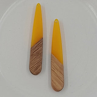Wood & Resin Long Flat Teardrop Shape Yellow