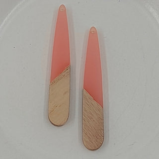 Wood & Resin Long Flat Teardrop Shape Pale Peach Pink