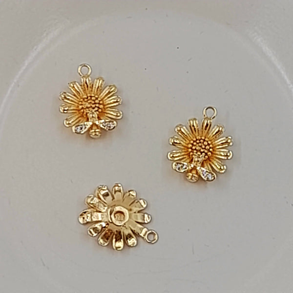 Charm - Gold Flower With Bee