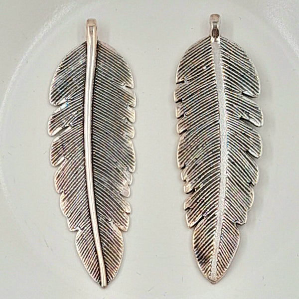 Pendant - Feather Shaped Antique Silver 56mm