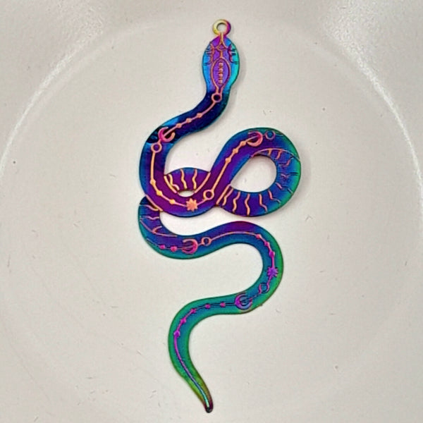 Pendant - Multicolored metal snake flat charm