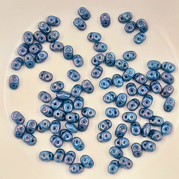 Czech Superduo Beads Nebula Turquoise Blue 7.5gm Bag