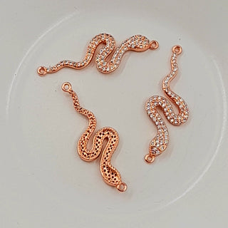 2-Hole Connector - Rose Gold Snake With Cubic Zirconias