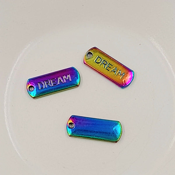 Charm - Tag Shaped With "DREAM" Rainbow Colours 20mm