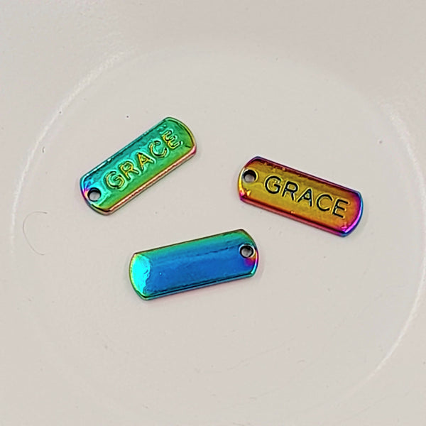 Charm - Tag Shaped With "GRACE" Rainbow Colours 20mm