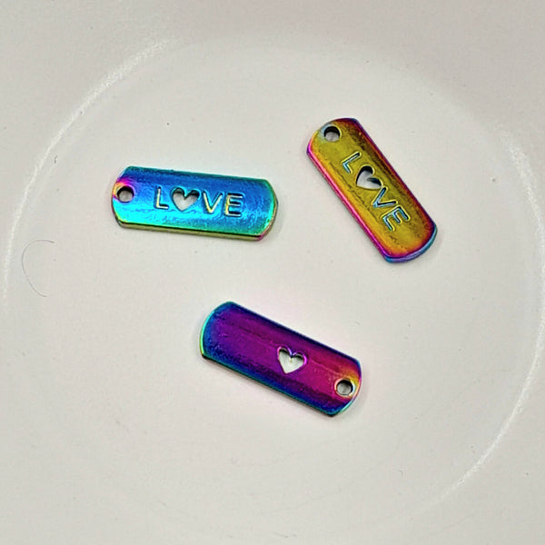 Charm - Tag Shaped With "LOVE" & Heart Rainbow Colours 20mm