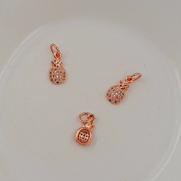 Charm - Rose Gold Pineapple With Cubic Zirconias