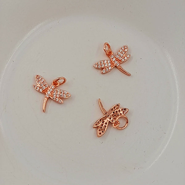 Charm - Rose Gold Dragonfly With Cubic Zirconias
