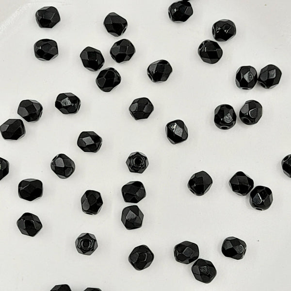 Czech Fire Polished 4mm Faceted Round Jet Black 20 Pack