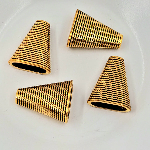 Findings - Large End Cone With Line Texture Antique Gold 23mm