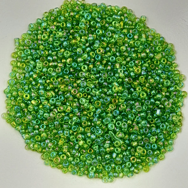 Chinese Seed Beads Size 11 Transparent Green AB 25gm Bag