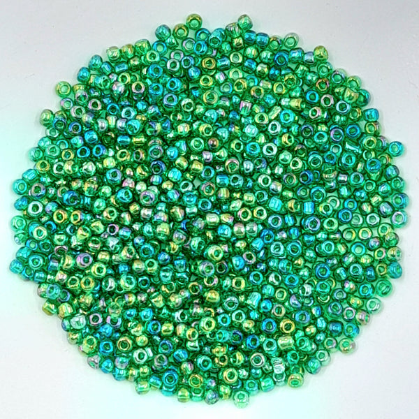 Chinese Seed Beads Size 8 Green AB 25gm Bag
