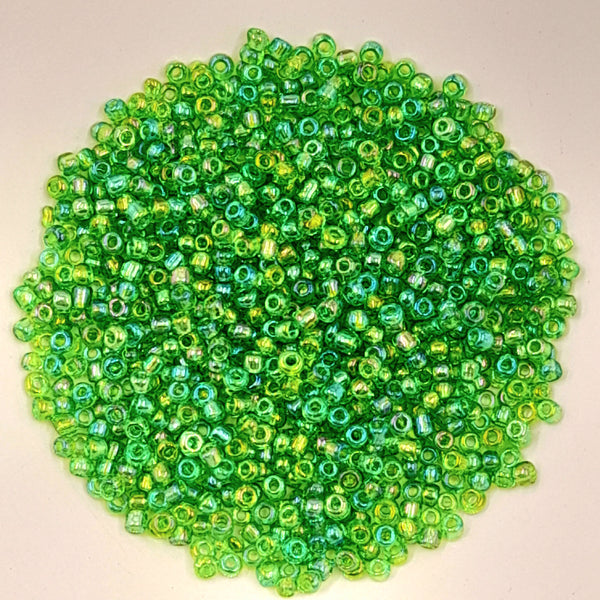 Chinese Seed Beads Size 8 Transparent Green AB 25gm Bag