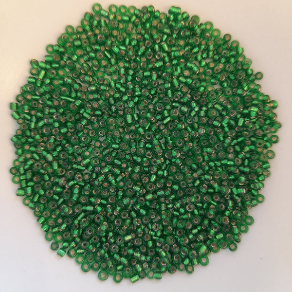 Chinese Seed Beads Size 11 Silver Lined Green 25gm Bag