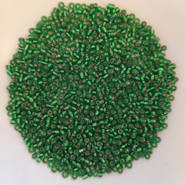 Chinese Seed Beads Size 11 Silver Lined Green 25gm Bag