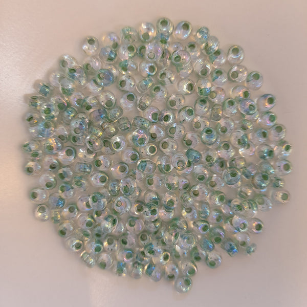 Miyuki Magatama Beads 4mm Olive Green Lined Crystal AB 7.5gm Bag