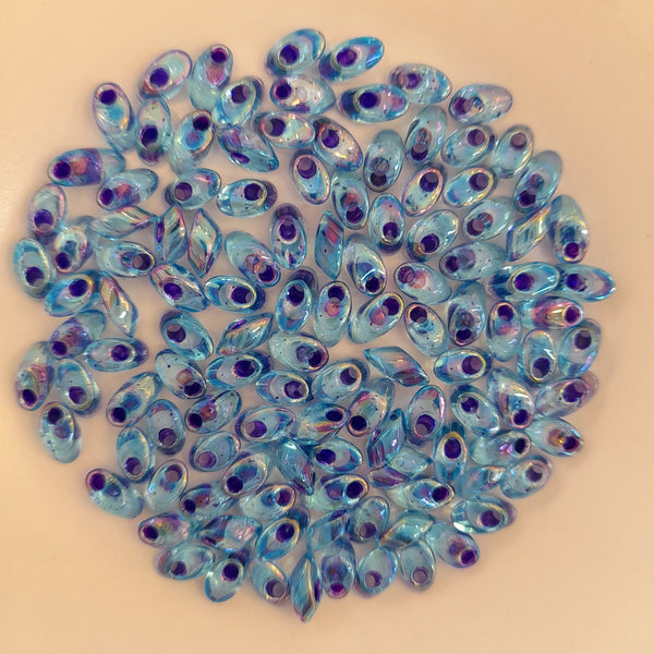 Miyuki Long Magatama Beads 4x7mm Purple Lined Sapphire AB 7.5gm Bag