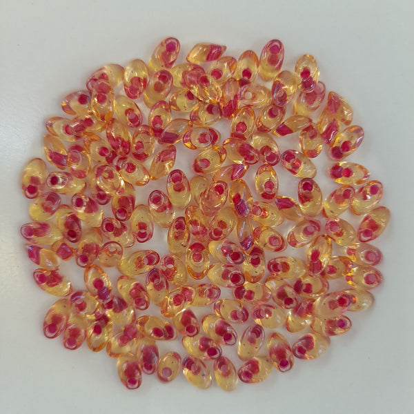 Miyuki Long Magatama Beads 4x7mm Dark Pink Lined Amber 7.5gm Bag