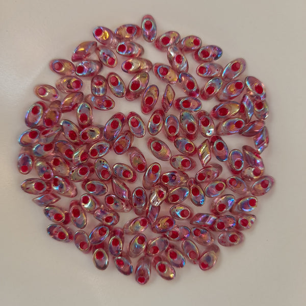 Miyuki Long Magatama Beads 4x7mm Fuchsia Lined Smokey Amethyst 7.5gm Bag