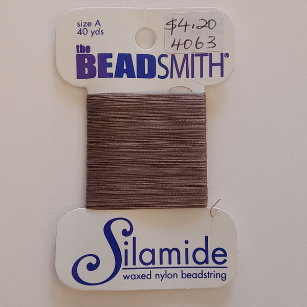 Silamide Waxed Nylon Beadstring 40 Yards (36.6m) Ash Grey