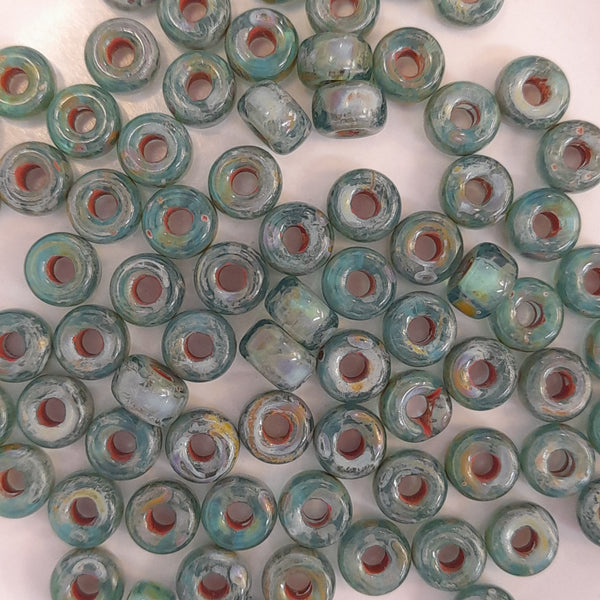Czech Seed Beads Size 2 Aqua Dark Travertine 7.5gm Bag