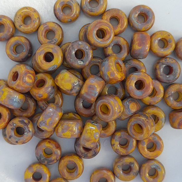 Czech Seed Beads Size 2 Yellow Dark Travertine 7.5gm Bag