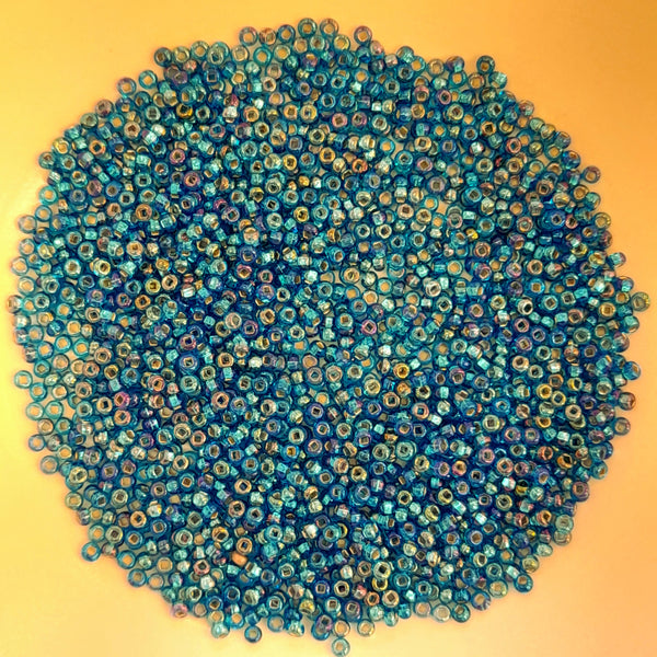 Japanese Seed Beads Size 11 Silver Lined Dark Aqua AB 7.5gm Bag