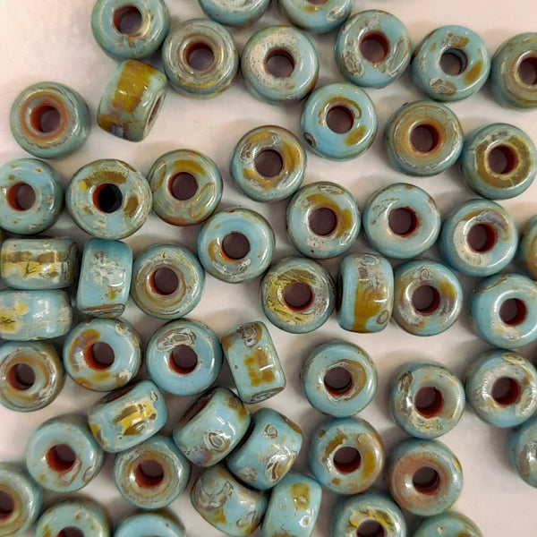 Czech Seed Beads Size 2 Picasso Turquoise Blue 7.5gm Bag