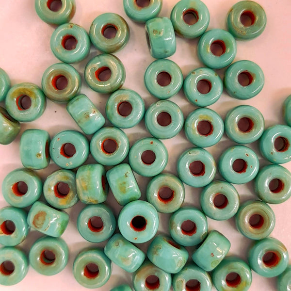 Czech Seed Beads Size 2 Turquoise Green Dark Travertine 7.5gm Bag
