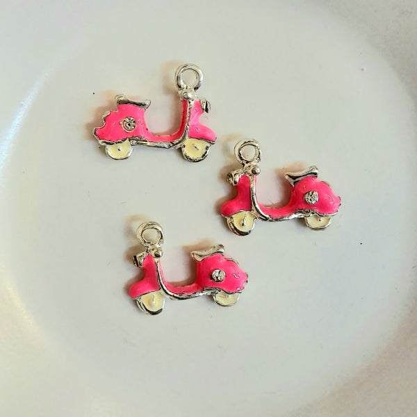 Charm-Pink Enamel Motorbike