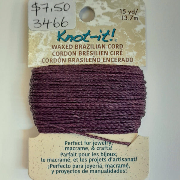 Knot It - Waxed Brazilian Cord - Amethyst 13.7m