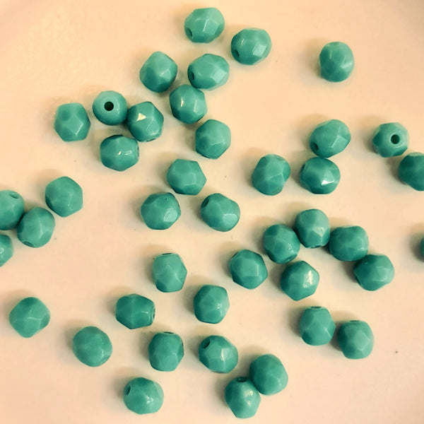 Czech Fire Polished 4mm Faceted Round Opaque Turquoise 20 Pack